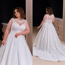 2020 Abiti da sposa bohémien taglie forti Scollo a V Appliqued Senza maniche Abito da sposa da spiaggia Ruffle Sweep Train Abiti su misura Da Spos197c