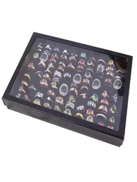 Jewelry Pouches Bags Velvet 100 Slots Ring Earrings Display Box Showcase Storage Case Holder Tray Organizer Boxes With Lid LXHJewe3878806
