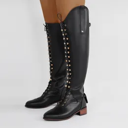 Buty Klasyczne czarne kobiety jeźdźca jazda konna buty przyczynowe gładkie skórzane kolano wysoko ciepłe, długie górskie kowboj Botas femininas 230920
