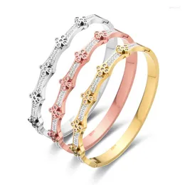 Bangle FYSARA Romance Flower Shape Stainless Steel Bracelet Zirconia For Women Luxury Crystal Jewellery Engagement Gifts