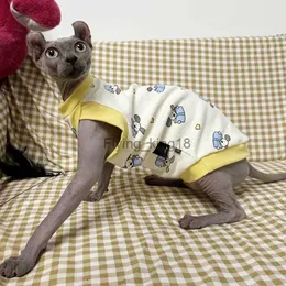 Cat Costumes Fashion Sphynx Cat Vest för Spring Outwear Hairless Cat Clothes Soft Cartoon Coat för Devon Rex Söt undertröja för katttillbehör HKD230921