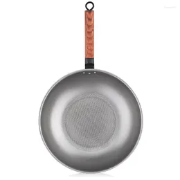 Casseroles 32cm pur titane poêle cuisine ustensiles de cuisine anti-brûlure manche en bois antiadhésif pour plaques de cuisson à gaz et à induction