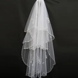 Nya bröllopstillbehör Vit elfenben mode Veil Ribbon Edge Short Two Layer Bridal Veils With Comb High QualityCCW00142702