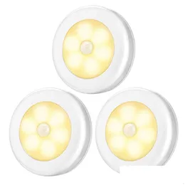 luci notturne 6 led alimentato a batteria sensore di movimento quadrato/rotondo induzione pir luce sotto l'armadio lampada da armadio per scale cucina goccia otxus