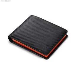 Money Clips Teehon Carbon Fiber Leather Wallet Men Fashion Trifold Walle RFID Coin Pockets Purse Small Mini Card Holder Gift Q230921