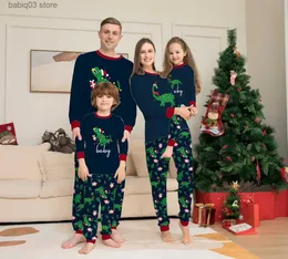 Passende Familien-Outfits, Weihnachts-Dinosaurier-bedruckter Pyjama, passender Familien-Weihnachtspyjama, Kleidungsset, langärmelig, grün, Mutter, Tochter, Vater, Kinder, Paare, T230921