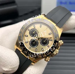 Czyste fabryka Besttime Mens Super Men's Data 40 mm Czarna ceramiczna ramka tachymetrowa 4130 gumowy pasek 18k żółte złoto automatyczne zegar Sapphire
