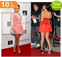 2015 Selena Gomez Celebrity Party Dresses Spaghetti Stems Sexig Deep V Neck Backless Short Mini Red Carpet Evening Downs Under 1002197623