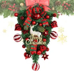 크리스마스 장식 크리스마스 화환 빨간 활 크리스마스 교수형 화환 겨울 문 화환 실내 야외 크리스마스 장식 HKD230921