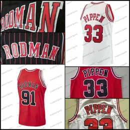 Vintage 91 Dennis Rodman Pippen 33 Jersey Jersey Jersey Red Black Green White Men koszulka zszyta 1997 1998