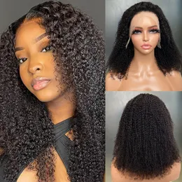 Top Quality Peruvian Indian Brazilian Natural Black Color 100% Raw Virgin Remy Human Hair 4b Kinky Curly 13x4 Transparent Lace Frontal Bob Wig