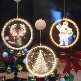 Рождественская гирлянда, 3D подвесной светильник, светодиодный светильник, колокольчик, снежинка, украшение в виде лося, цветной свет, светильник на батарейке, украшение для окна