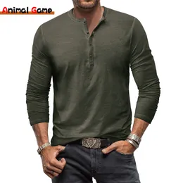 Herren-T-Shirts, Baumwolle, Henley-Shirt, langärmelig, Basic, lässig, Bandkragen, T-Shirts 230921