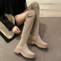 Boots Winter Elastic Long Faux Suede 2024 Women Fashion Overtheknee Casual Black Platform Shoes Autumn Ladies Bottes 230920