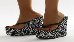 Termainoov Women Slippers High Heels Platform Zebra Wedges Heeled Flip Flops Fashion Dress Shoes Big Size 2109282359293