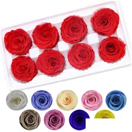 Dekoratif Çiçek Çelenkleri Ainyrose 4-5cm 8pcs/kutu DIY Doğal Korunmuş gül ebedi kafa kurutulmuş düğün ev dekor hediyesi kadınlar için dhdtp