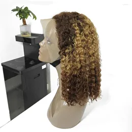 Onda profunda encaracolado perucas de cabelo humano ombre t4/27/4 cor 13x4 peruca dianteira do laço frontal brasileiro bob para mulher
