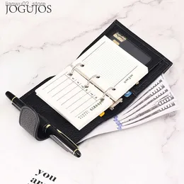 Money Clips JOGUJOS Genuine Cow Leather A9 Size Planner 3 Hole Mini Ring Notebook with 19MM Ring Organizer Wallet Card Holder Journey Diary Q230921