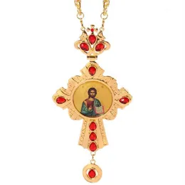 Pendant Necklaces Cross Necklace Zircons Crystals Christian Church Golden Priest Crucifix Orthodox Baptism Gift Religious Icons Pe245j