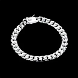 ship 8MM square buckle side brace 925 silver bracelet JSPB227 Beast gift men and women sterling silver plated Chain link bra297x