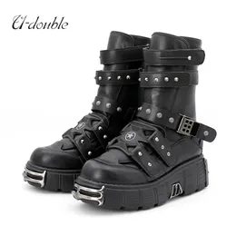 Boots Punk Style Men and Women High Heel Platform Shoes Height 6CM Woman Gothic Ankle Rock Metal Decor Retro 230921