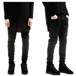 mens jumpsuit fashion hip hop clothing for big men pants 30-36 slp rock black waxed denim skinny jeans258f
