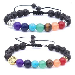 Strand árvore da vida 8mm cura 7 chakra pedra pulseira preto lava contas difusor de óleo essencial feminino masculino jóias