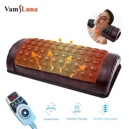 Massageando pescoço travesseiros aquecimento jade travesseiro espuma de memória vértebra cervical turmalina bianstone sono para aliviar a dor 230920