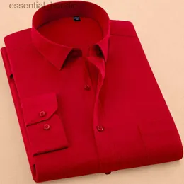 Men's Dress Shirts New Autumn Mens Dress Shirt Long Sleeve Casual Pure Color Business Red Stand Collar Male Clothing Camisa Masculina Social L230921