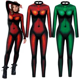 Catsuit Costumes Red Green Skin Women Sexy Slim Jumpsuit Catsuit Cosplay Costumes Zentai Halloween Party Bodysuit