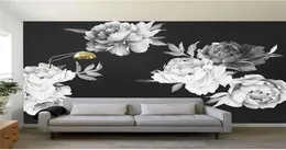 Black And White Watercolor Peony Rose Flowers Wall Sticker Home Decor Living Room Kids Room Wall Decal Flowers Decoration 2205231694657