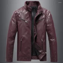 Giacche da uomo Giacca in pelle PU Autunno inverno in pile con cerniera Cappotto da motociclista Tinta unita Vintage da uomo Addensare caldo bomber