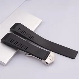 20 22mm New strap black silicone rubber watchbands strap silver deployment clasp for Tag watch Bundled installation tools247P