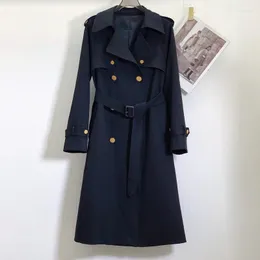 Mulheres Trench Coats Vintage Mulheres Casaco Sólido Moda Ouro Duplo Breasted Jacquard Forro Cintura Up Lapela Windbreak Jaqueta Slim Roupas