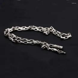 Kedjor 5mm solid 925 Sterling Silver Long O Grid Halsband för pojkar Kvinnor Män Vintage Bright Mantra Lock Fine Jewelry