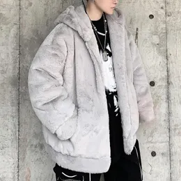 Men's Jackets 3 Solid Colors Loose Hair Thickened Coat Hooded Wool Gray White Casual Mens Fur Veste Fourrure Homme 2024 Winter