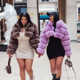 Women's Fur Women Fluffy Collar Winter Luxury Faux Jacket Thick Warm Short Coat Zipper Oversize Outwear Party