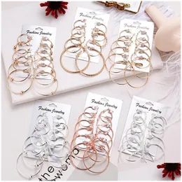 Dangle Chandelier Oversize Big Circle Hoop Brinco Conjunto para Mulheres Sliver Cor de Ouro Simples Estilo Punk Brincos Brincos Redondos Party Drop Dhou5