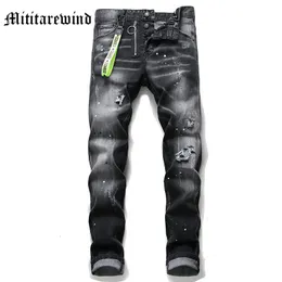 Mens Jeans Spring Fashion Black High Street Wild Style Pants Hip Hop Straight Hole Ripped Zipper Design Casual Trousers 230921