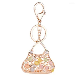 Keychains Metal Rhinestone-Crystal Flower-Shape Handbag Keychain Fashion Keyring Gift Girls Chram Key Chain Ring Chaveiro Feminino