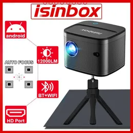 Projectors IsInBox Projector HD 1080p Android 9.0 WiFi Bluetooth Smart TV S18 Auto Focus Video Projectors med Stand HD Port Home Theater L230923