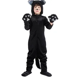 Catsuit Costumes Black Cat Cosplay Children's Costume Cute Kitten Animal Onesie + Gloves + Hat Suit Suitable for Stage Show Halloween Party