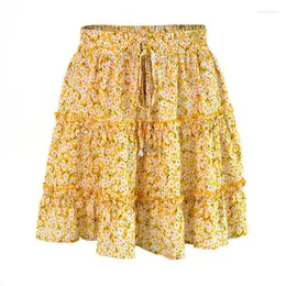 Skirts High Waist Flanged Floral Half Skirt For Women Summer Clothing Fashion Casual All-match Printed A-line Short
