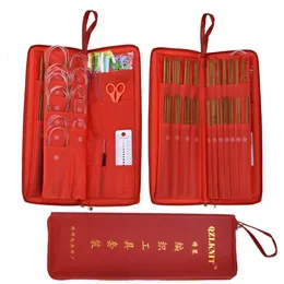 133 st stickor set med rött fodral bambu rostfritt stål stickor nålar cirkulära nålar virkningskrok för diy sewing258a