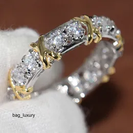 Wedding Rings Wholesale Professional Eternity Diamonique CZ Simulated Diamond 10KT White&Yellow Gold Filled Wedding Band Cross Ring Size 5-11