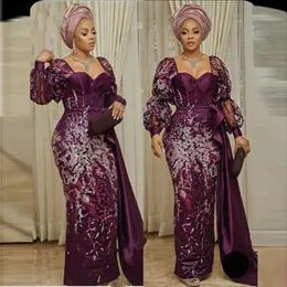 2021 Dubai Africano Aso Ebi Vestidos de noite com lantejoulas apliques de renda sereia vestido de baile plus size feminino vestido de festa muçulmano304a