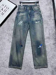 Męskie dżinsy Designer 23 Autumn Fashion Tools haft luźne fit męskie dżinsy proste rękawie męskie spodnie mody etykieta mody 2wv1