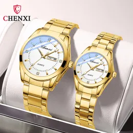 Other Watches CHENXI Sets Golden Stainless Steel Strap Fashion Dress Watch for Men Waterproof Luxury Couple Pair And Women 230921
