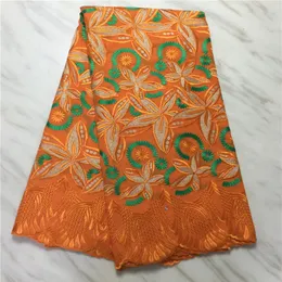 5Yards pc Orange Fashionable Flower Pattern Embroidery African Cotton Fabric Swiss Voile Dry Lace For Party Dressing PL128332791
