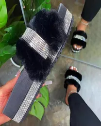 PROWOW spring and summer women039s sandals wool slippers thicksoled rhinestone ladies039 slippers wool shoes large size5886930